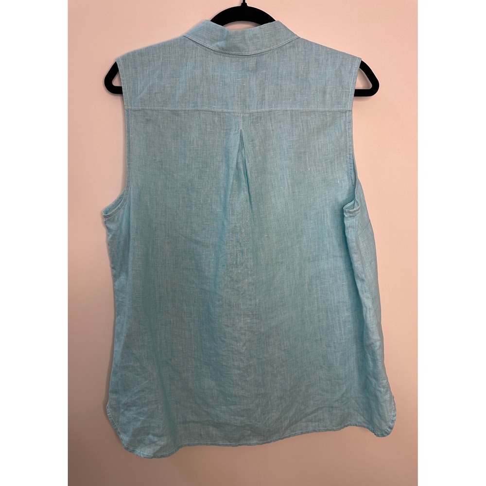 Tommy Bahama Sea Glass Breezer Sleeveless Linen Shirt Blue Large Vacation Top - Picture 8 of 9